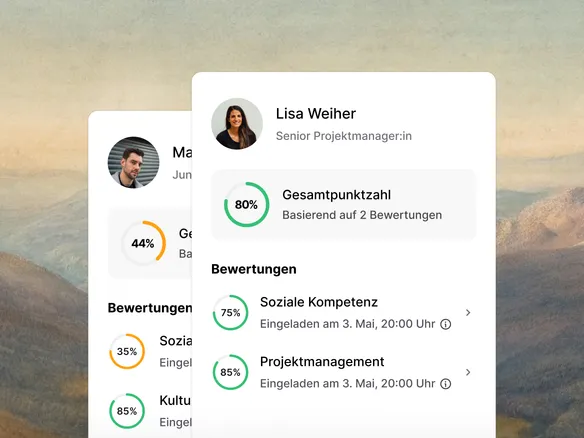 Side-by-Side-Vergleich der Assessment-Ergebnisse von drei Kandidaten in Join