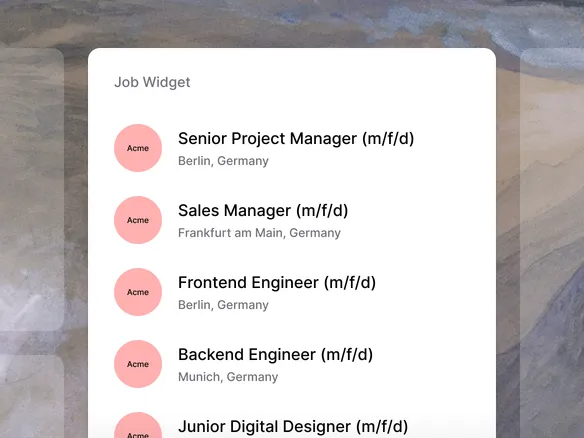 Join jobs widget embedded inside an existing corporate website on a customer's own domain