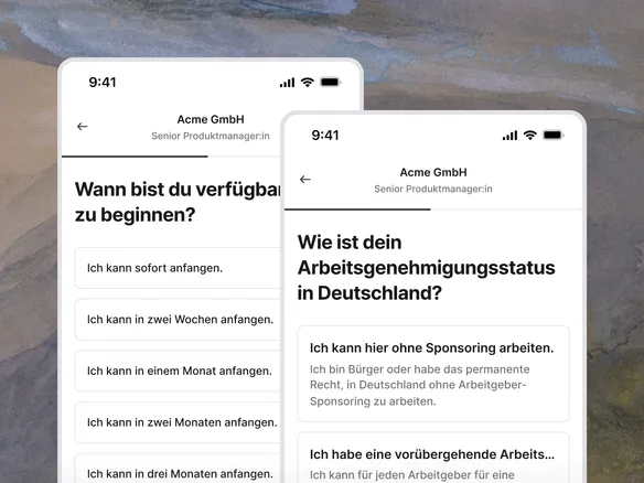 Mobiles Bewerbungsformular auf einer Join-Karriereseite mit LinkedIn- und CV-Upload-Optionen