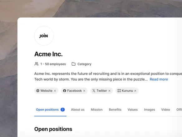 Join careers page builder with branded job listings