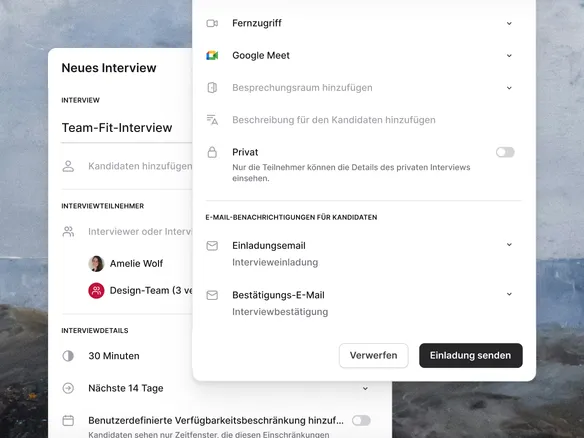 Interview-Stufen-Konfiguration in Join mit vier sequentiellen Stufen, Dauern und Interviewern