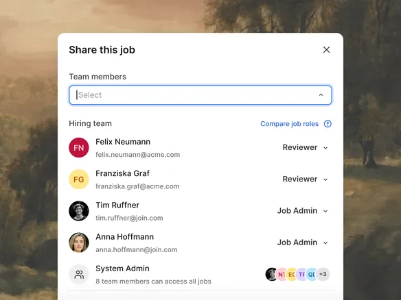 Join workspace view showing a user with access only to the two jobs they're assigned to, all others hidden