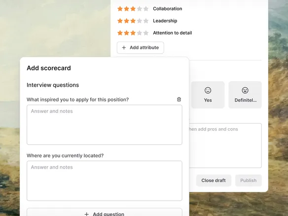 Join interview scorecard with structured criteria and ratings