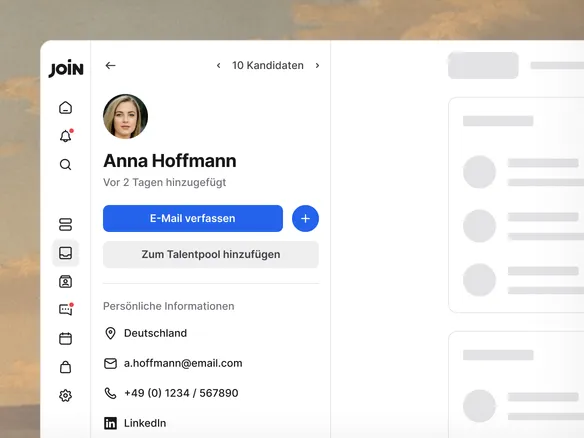 Talentpool-Ansicht in Join mit gespeicherten Kandidaten, getaggt nach Rolle und Skill