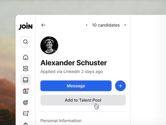 Re-engagement campaign in Join targeting a segmented group of past candidates with personalised messaging